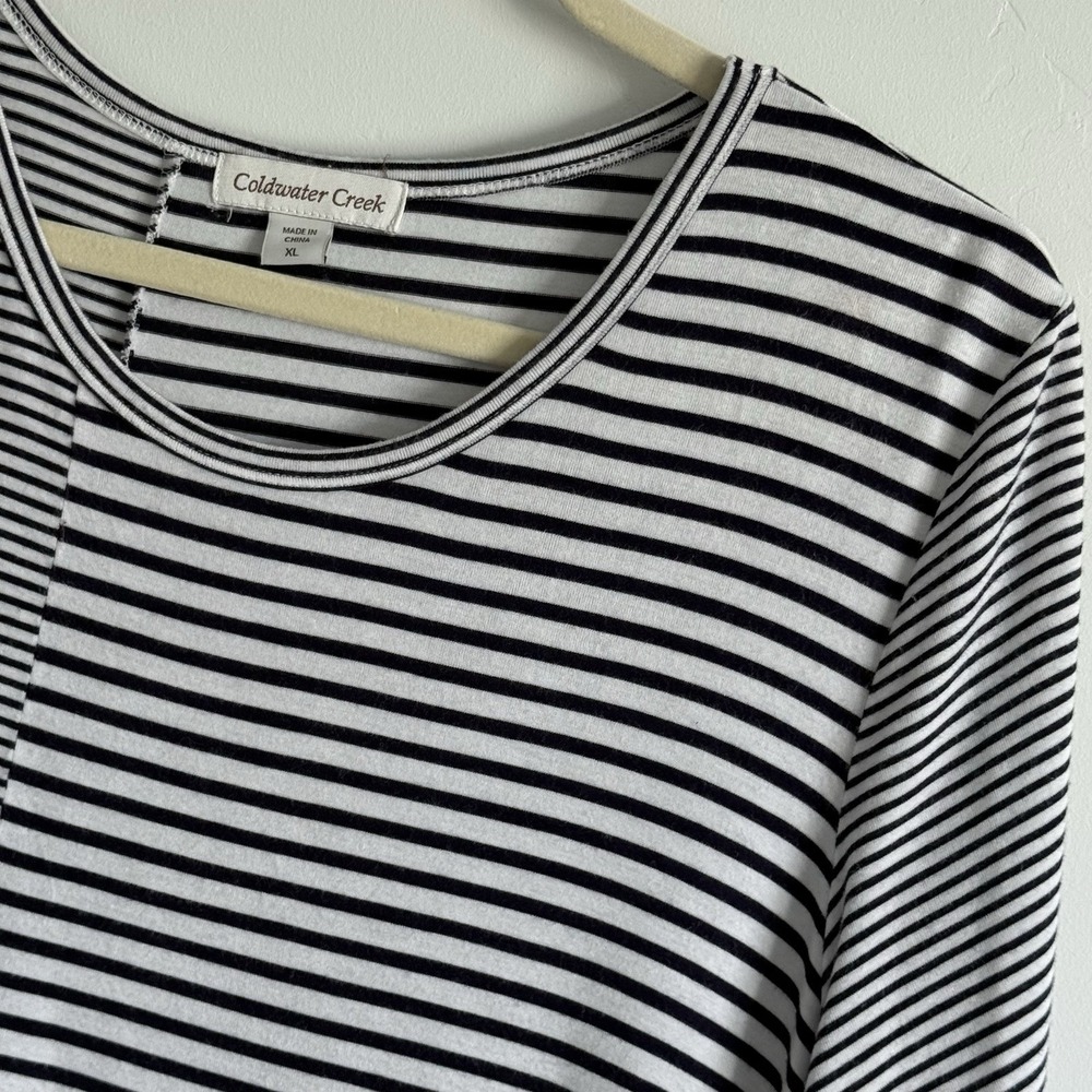 Coldwater‎ Creek Striped Top Blue XL Stretch Comfort Relaxed Coastal Nautical